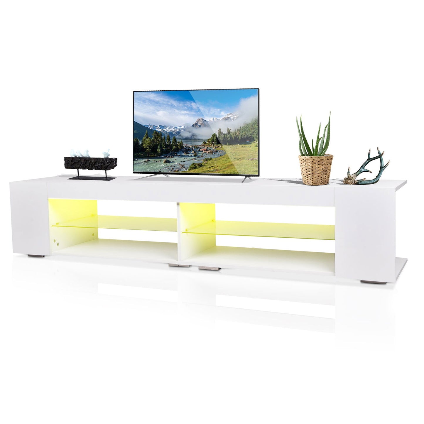 LED TV Stand Modern Entertainment Center with Storage High Gloss Gaming Living Room Bedroom TV cabinet himalipasal