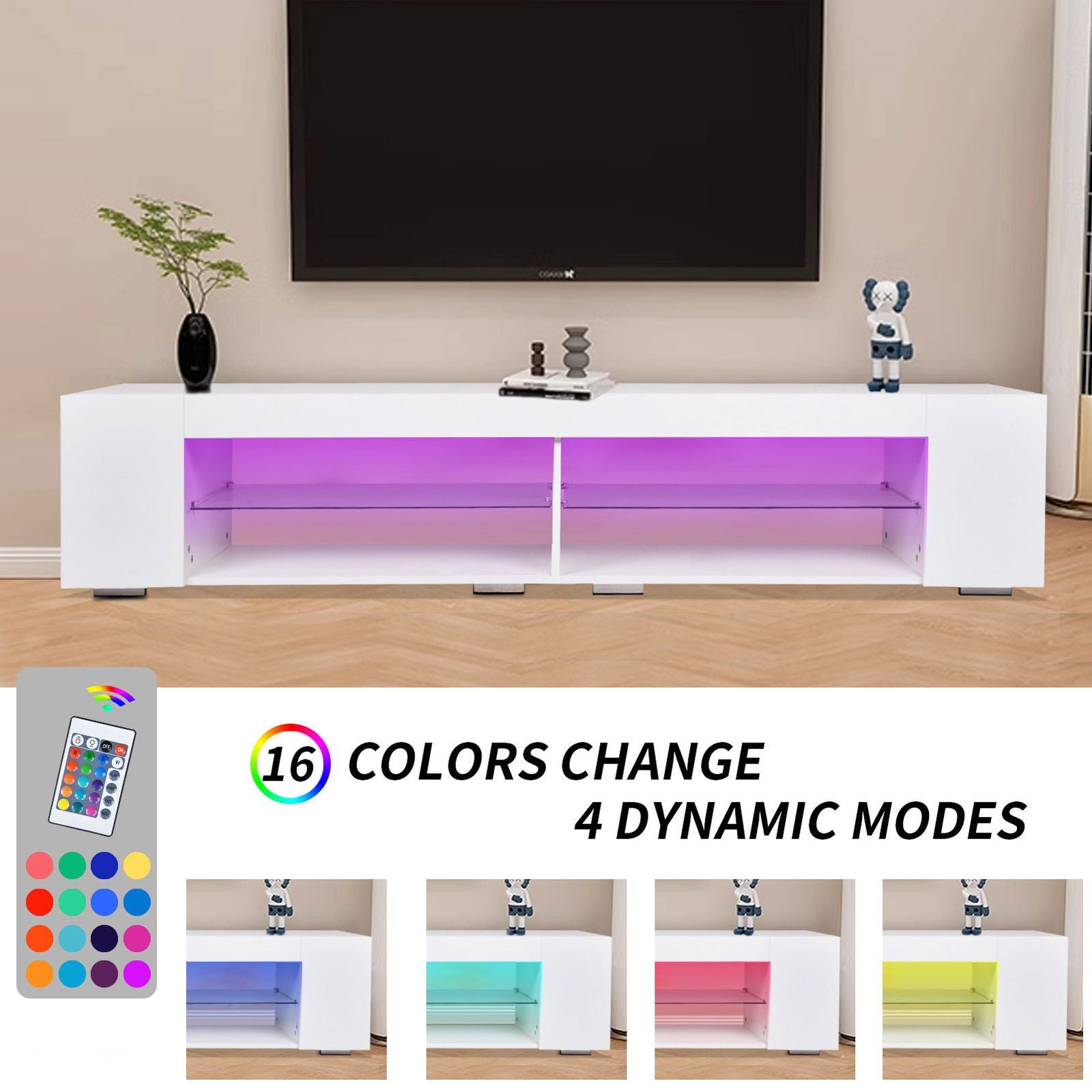 LED TV Stand Modern Entertainment Center with Storage High Gloss Gaming Living Room Bedroom TV cabinet himalipasal