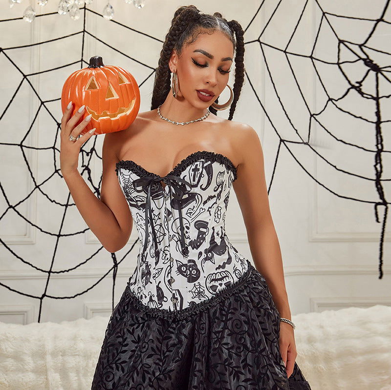 Ladies Palace Pumpkin Lamp Halloween Costume Tube Top Corset himalipasal