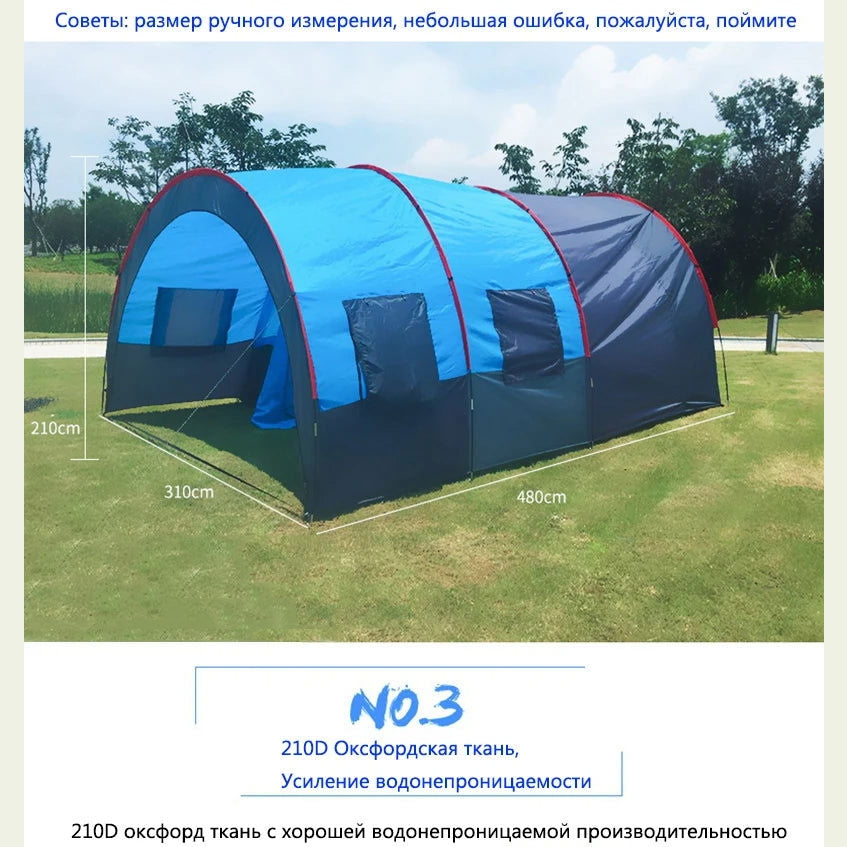 Large Camping Tent Waterproof Canvas Fiberglass 8 10 Family Tunnel Equipment Outdoor Mountaineering Party Gift Uv Protection himalipasal