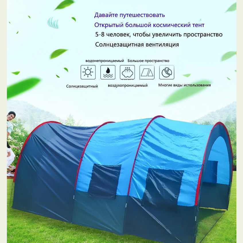 Large Camping Tent Waterproof Canvas Fiberglass 8 10 Family Tunnel Equipment Outdoor Mountaineering Party Gift Uv Protection himalipasal