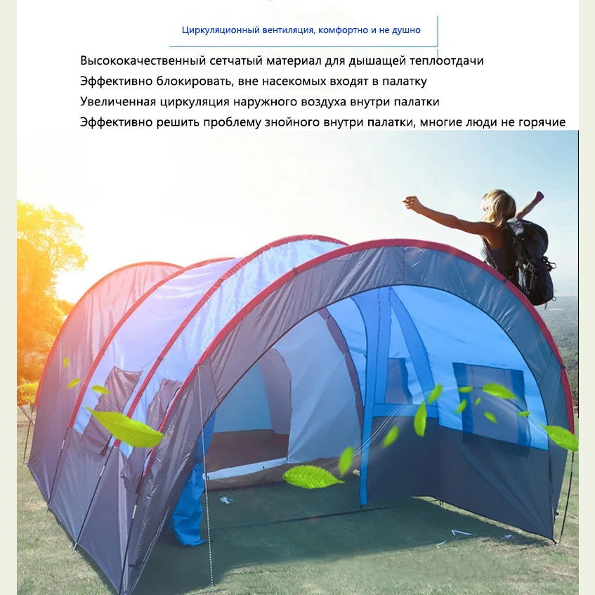 Large Camping Tent Waterproof Canvas Fiberglass 8 10 Family Tunnel Equipment Outdoor Mountaineering Party Gift Uv Protection himalipasal