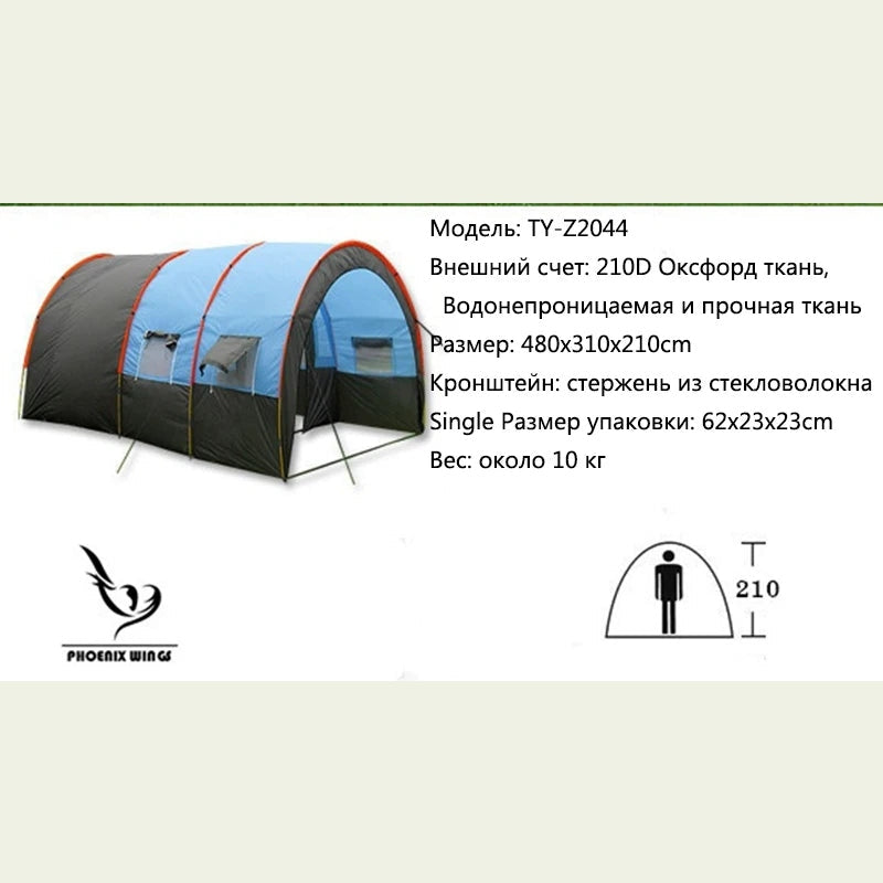 Large Camping Tent Waterproof Canvas Fiberglass 8 10 Family Tunnel Equipment Outdoor Mountaineering Party Gift Uv Protection himalipasal