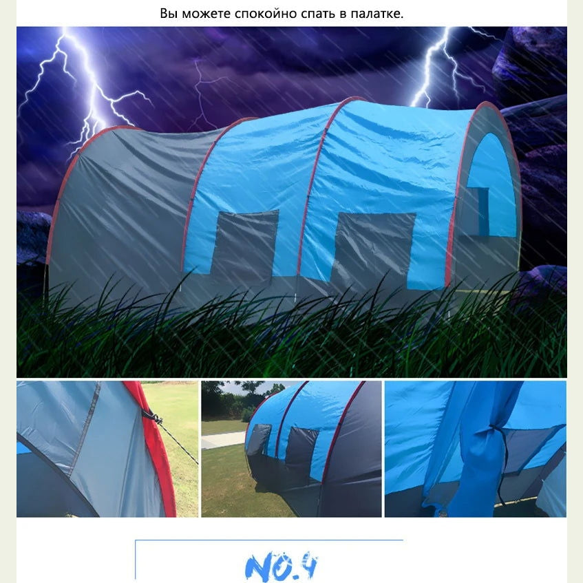 Large Camping Tent Waterproof Canvas Fiberglass 8 10 Family Tunnel Equipment Outdoor Mountaineering Party Gift Uv Protection himalipasal