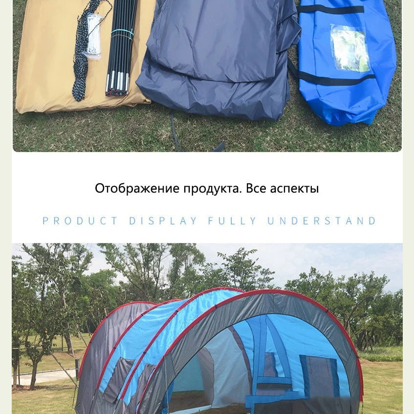 Large Camping Tent Waterproof Canvas Fiberglass 8 10 Family Tunnel Equipment Outdoor Mountaineering Party Gift Uv Protection himalipasal