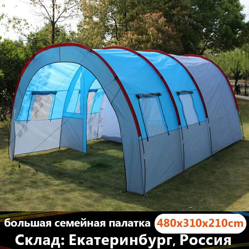 Large Camping Tent Waterproof Canvas Fiberglass 8 10 Family Tunnel Equipment Outdoor Mountaineering Party Gift Uv Protection himalipasal