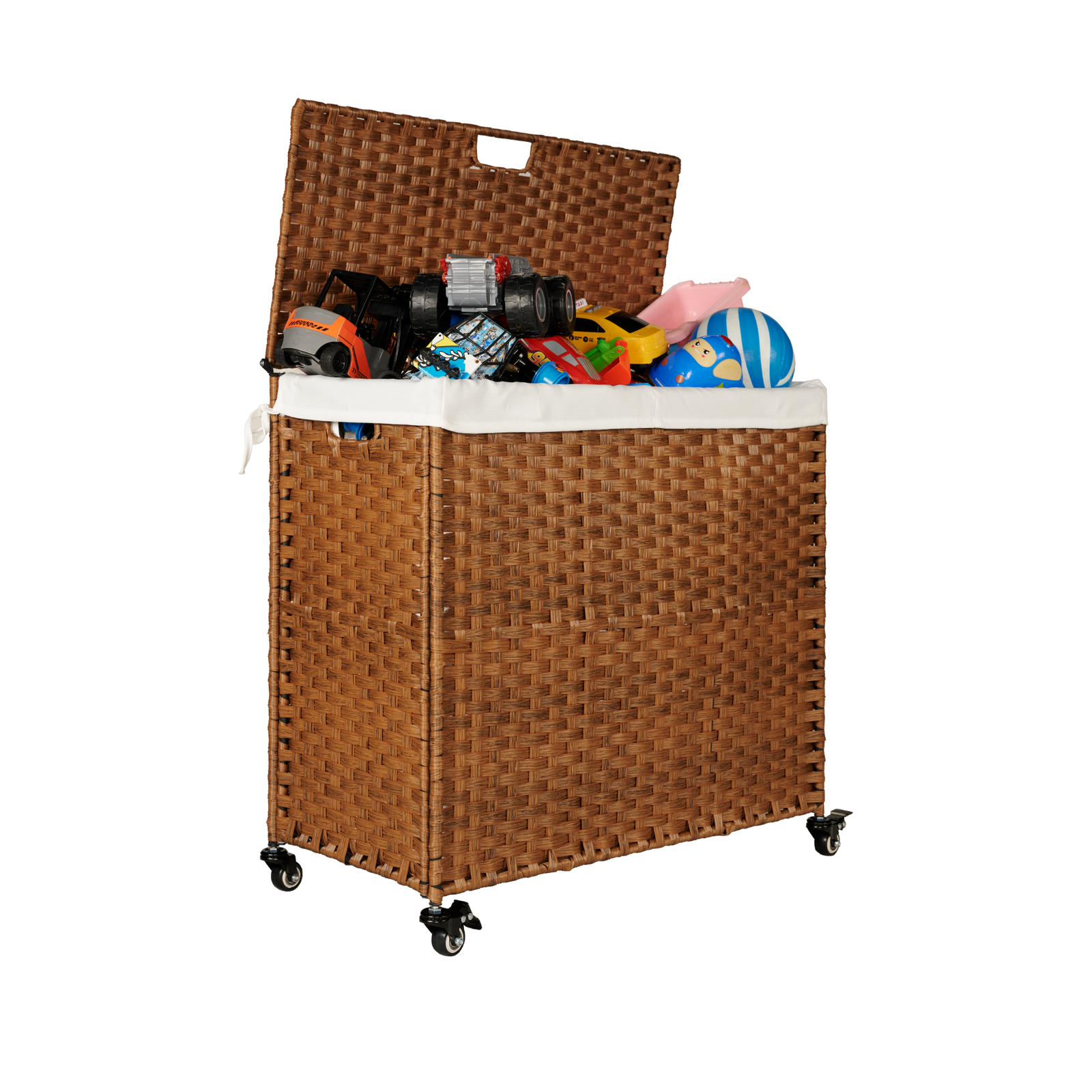 Laundry Hamper With Lid PE Rattan Powder Coating Frame Clothes Hampers with 02 Removable Bags, Wheels, 160L, Brown Color himalipasal