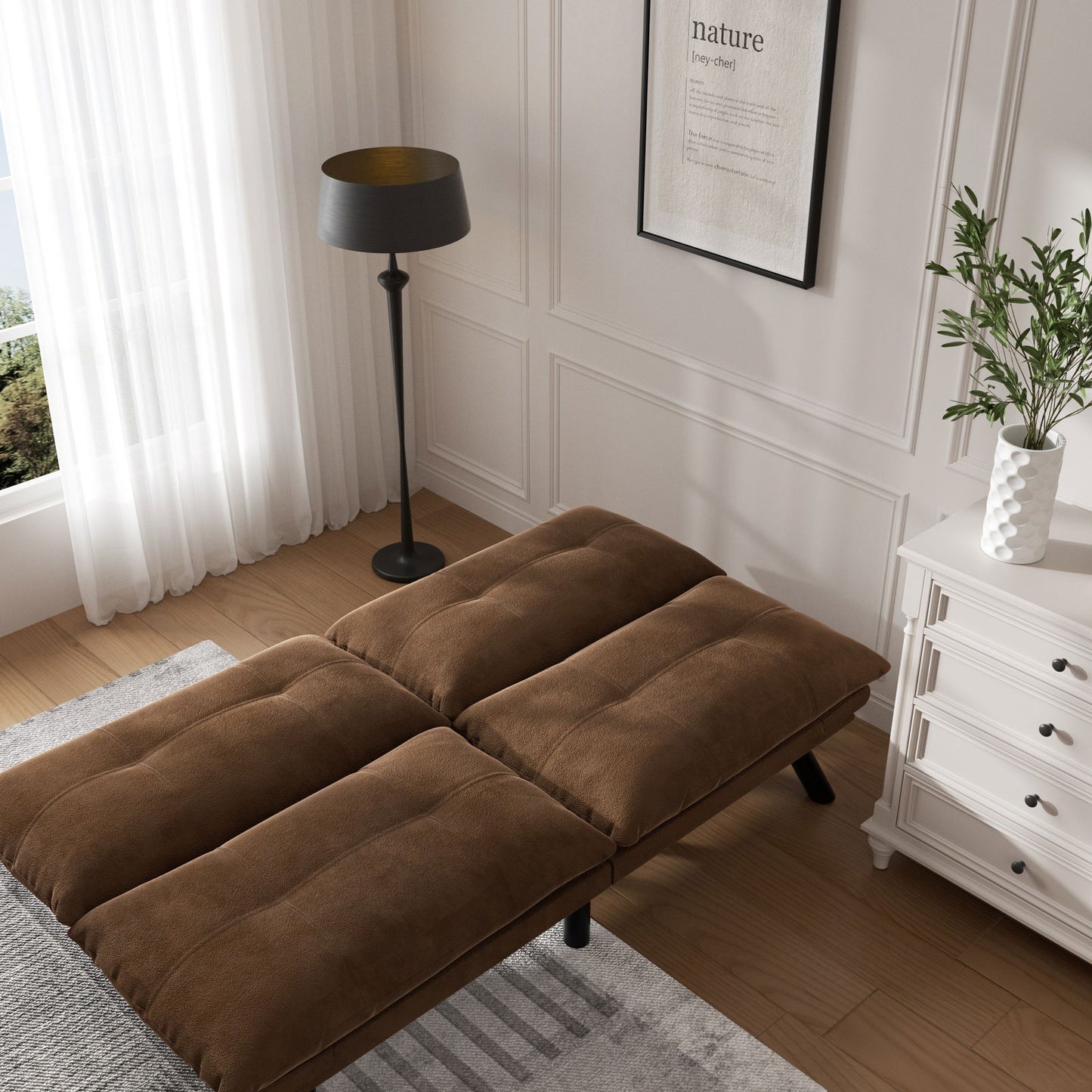 Leatehr Feeling Brown Convertible Folding Modern sofa Bed himalipasal