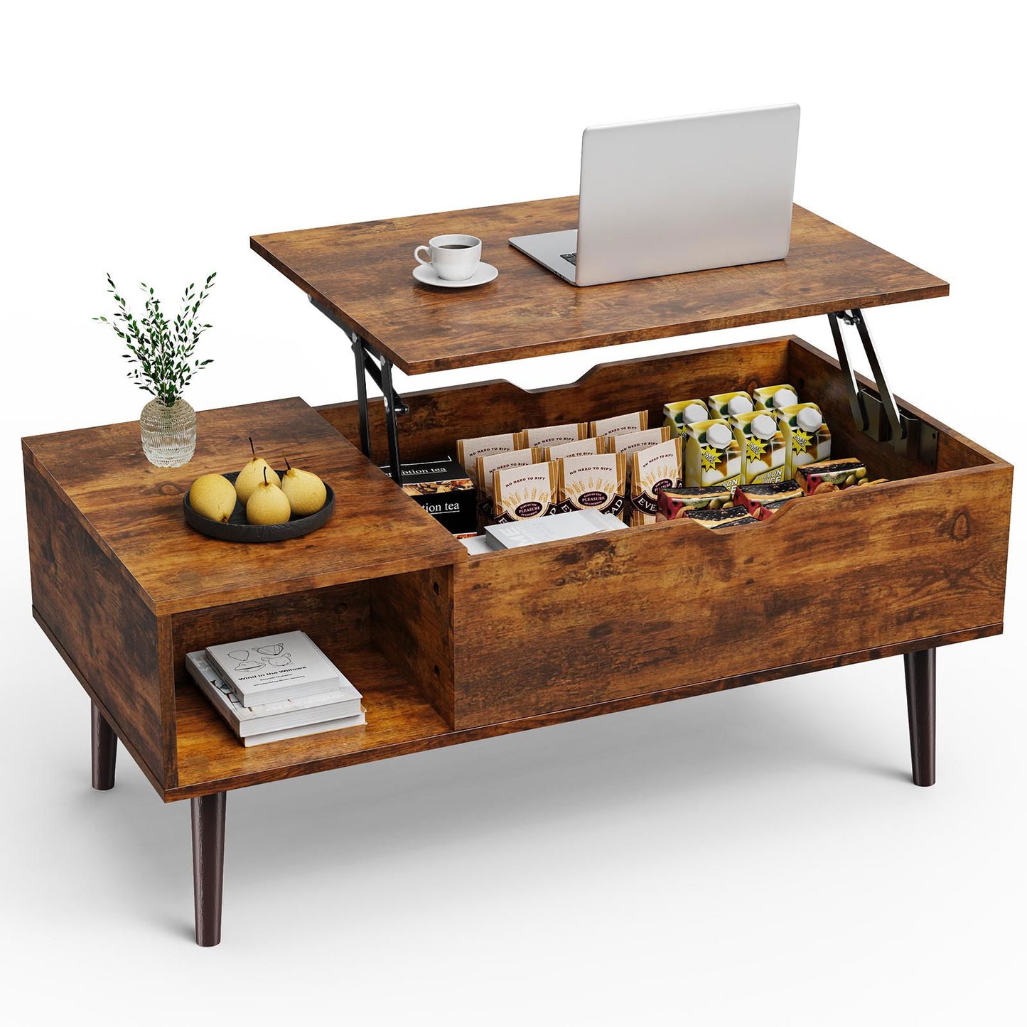 Lift Top Coffee Table ，Wooden Furniture with Hidden Compartment and Adjustable Storage himalipasal