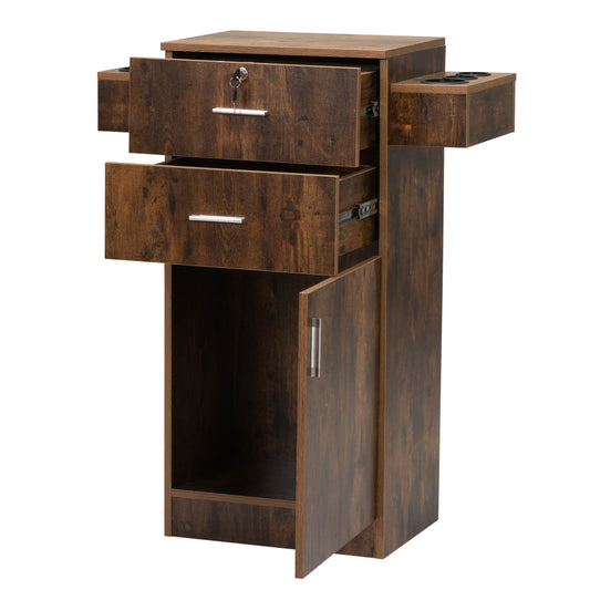 Locking Beauty Salon Station, Hair Styling Barber Station, Spa Salon Equipment with Small Cabinet, Pull-out Drawers, Dryer Holders, Rustic Brown himalipasal