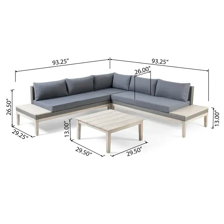 Loft Outdoor Acacia Wood and Wicker 5 Seater Sectional Sofa Set himalipasal