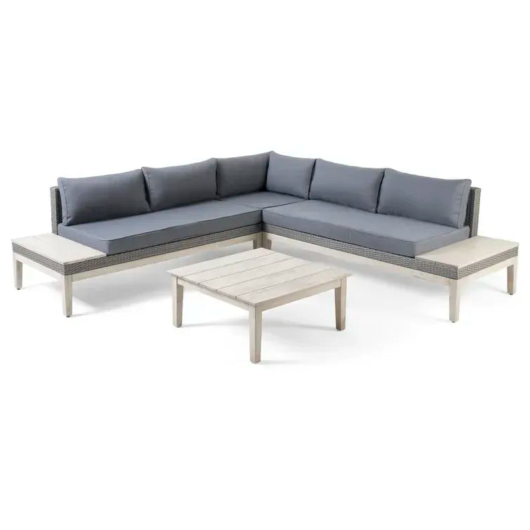 Loft Outdoor Acacia Wood and Wicker 5 Seater Sectional Sofa Set himalipasal