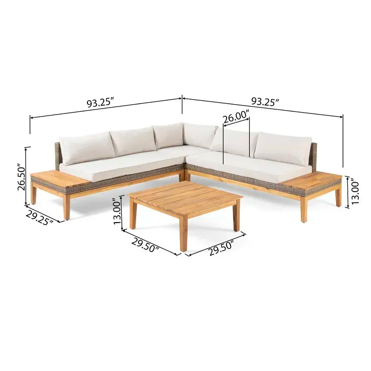 Loft Outdoor Acacia Wood and Wicker 5 Seater Sectional Sofa Set himalipasal