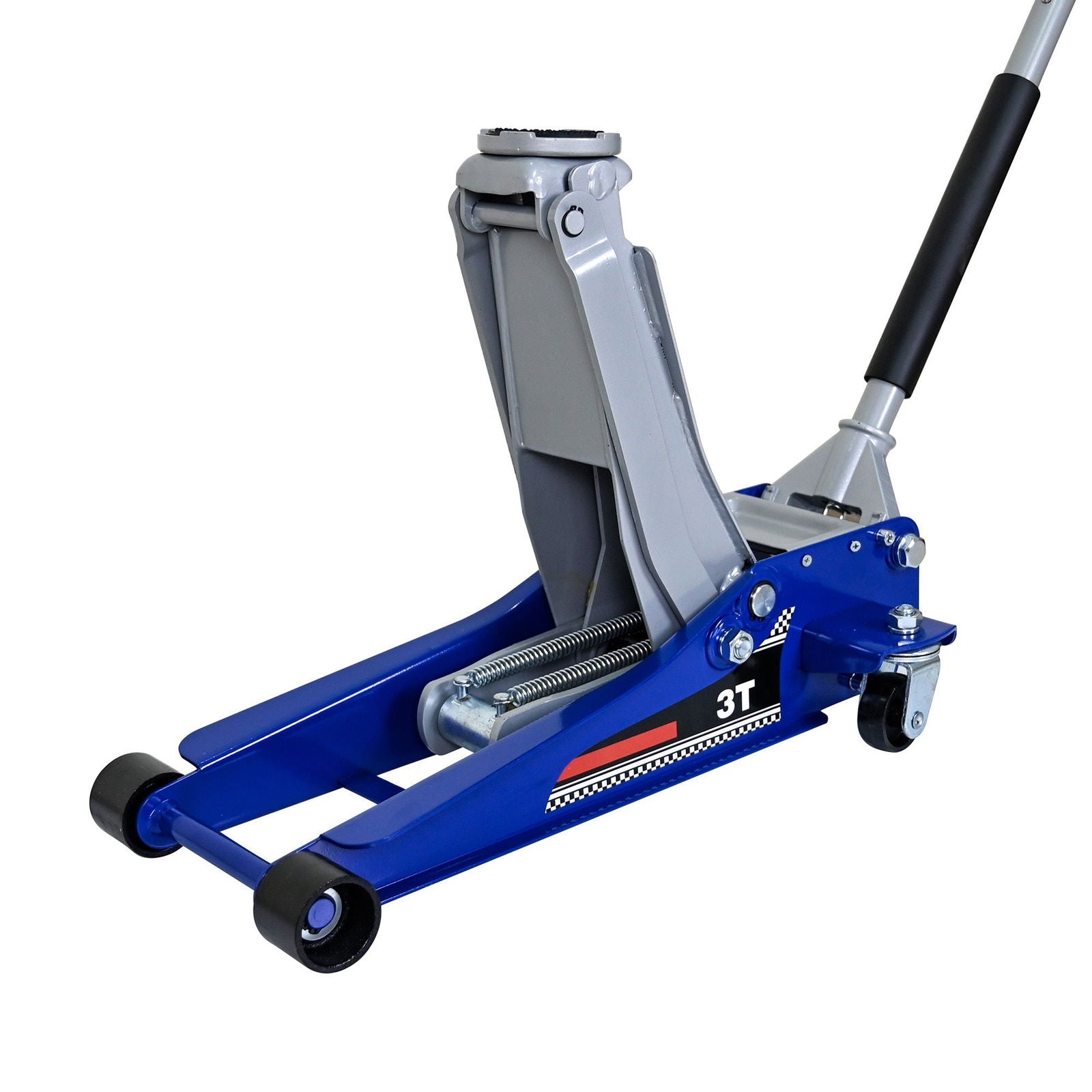 Low-Position Steel Vehicle Floor-mounted Hydraulic Jack with Dual-piston Quick-lift Pump, 3-Ton(6600 lb.) Capacity. himalipasal