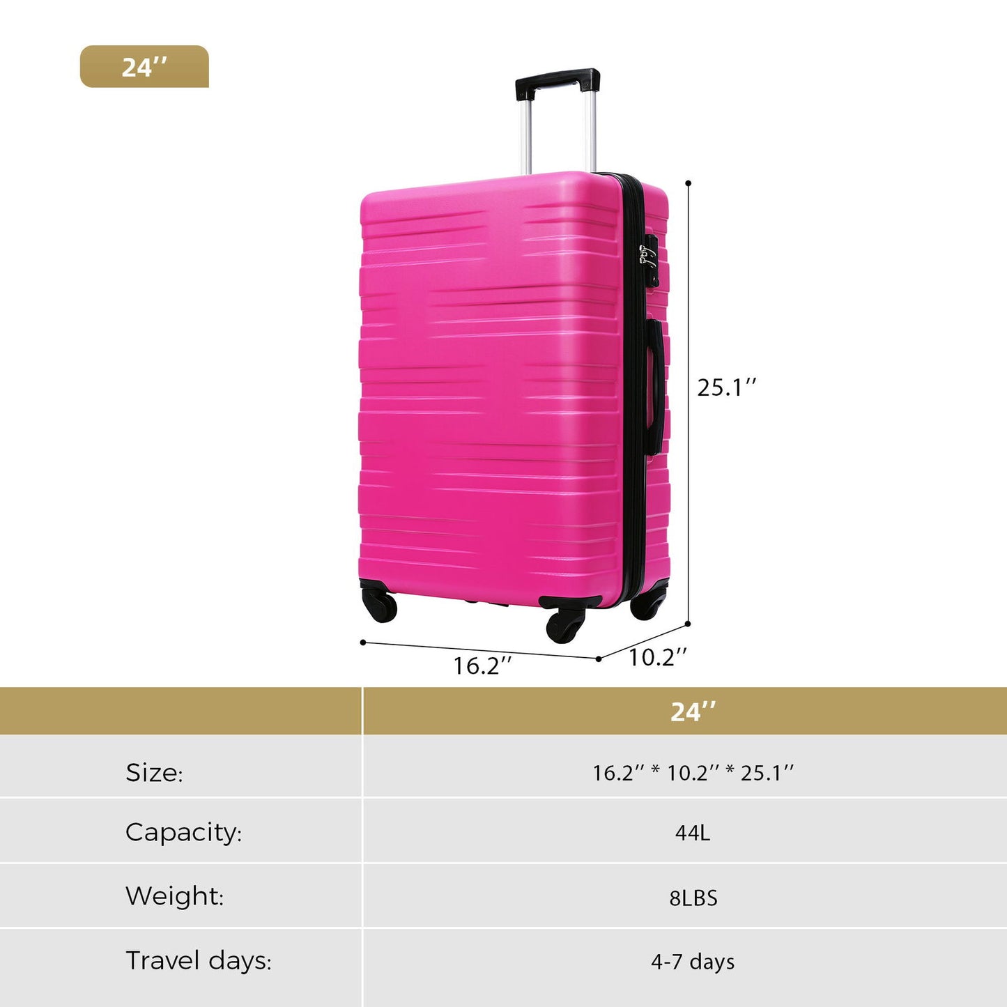 Luggage with TSA Lock Spinner Wheels Hardside Expandable Luggage Travel Suitcase Check In Luggage ABS 24" himalipasal