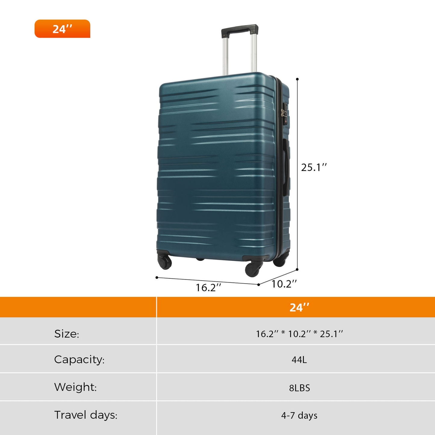 Luggage with TSA Lock Spinner Wheels Hardside Expandable Luggage Travel Suitcase Check In Luggage ABS 24" himalipasal