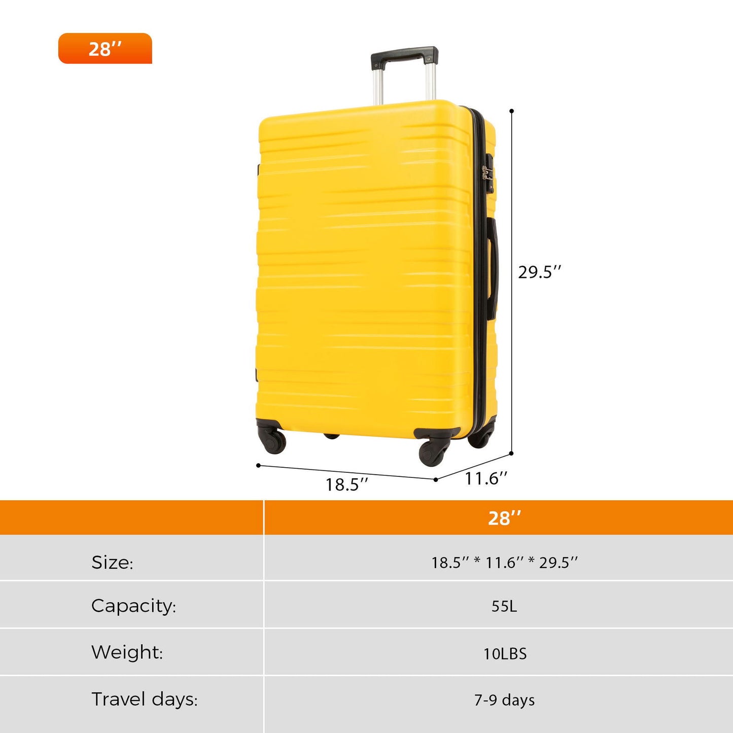 Luggage with TSA Lock Spinner Wheels Hardside Expandable Luggage Travel Suitcase Check In Luggage ABS 28" himalipasal