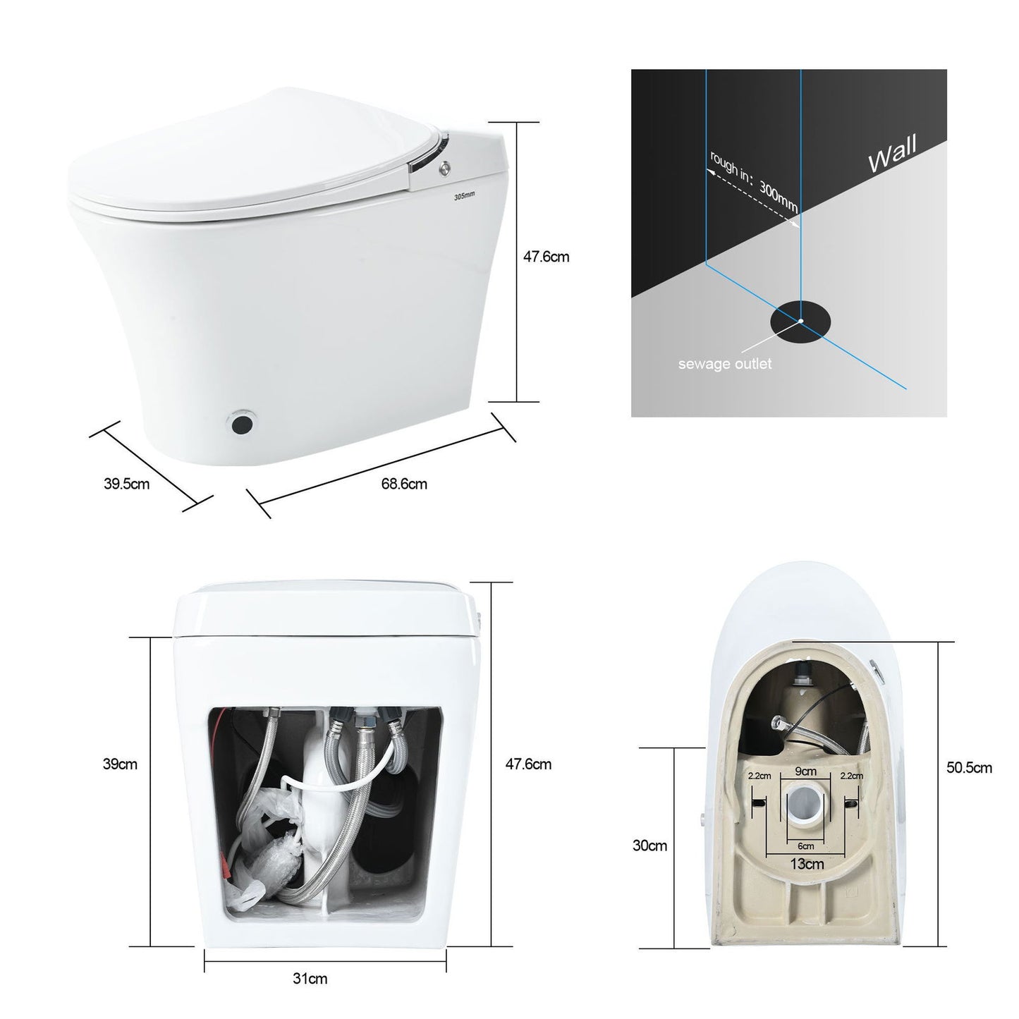 Luxury Smart Toilet with Dryer and warm water, Elongated Bidet Toilet with Heated Seat, with Remote Control, LED Night Light, Power Outage Flushing, Soft Close Cover,Whit himalipasal