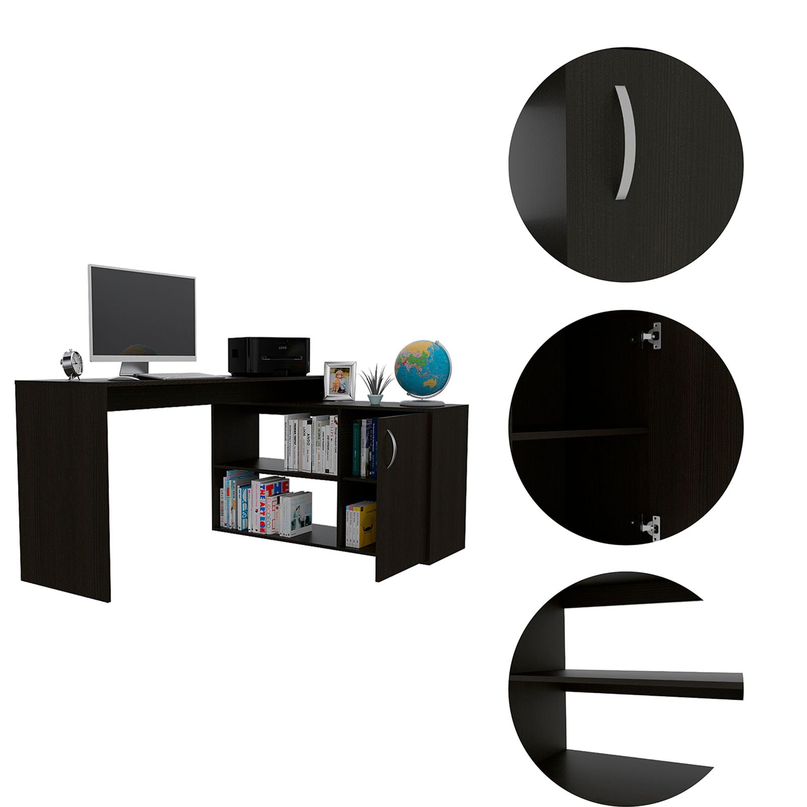 Lyncliff 1-Drawer 2-Shelf L-Shaped Office Desk Black Wengue himalipasal