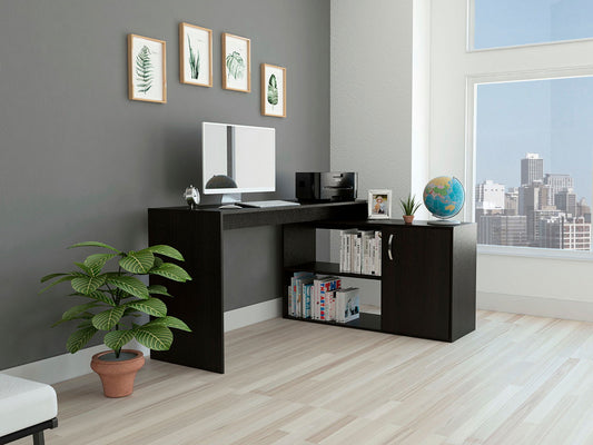 Lyncliff 1-Drawer 2-Shelf L-Shaped Office Desk Black Wengue himalipasal