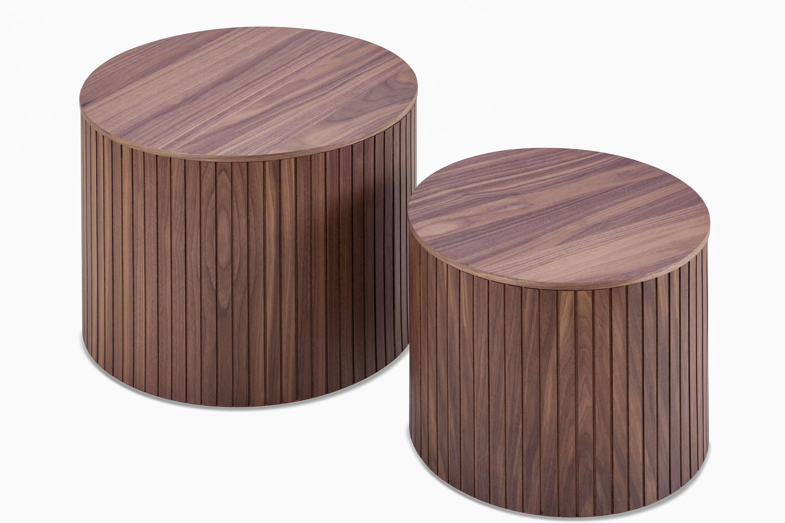 MDF nested table set 2 pieces, handcrafted round coffee table in living/lounge area, walnut color himalipasal