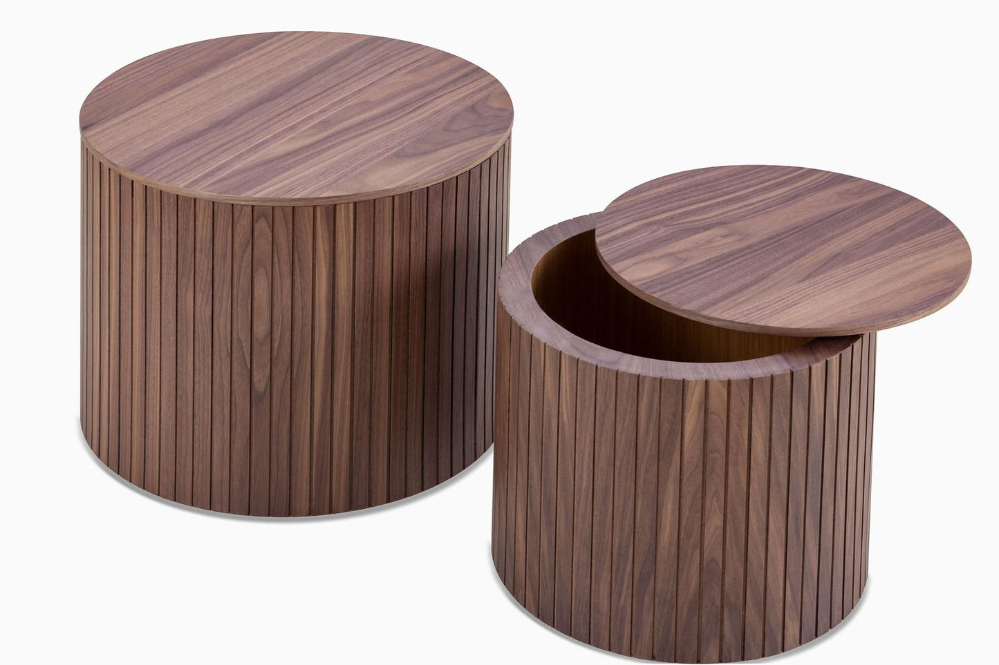 MDF nested table set 2 pieces, handcrafted round coffee table in living/lounge area, walnut color himalipasal