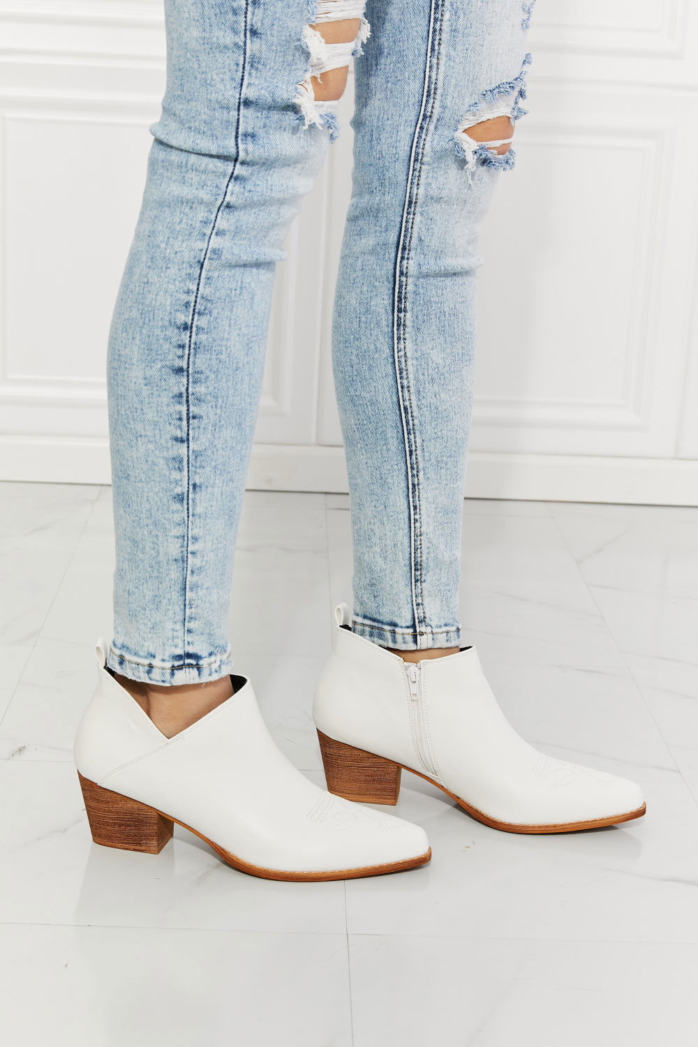 MMShoes Trust Yourself Embroidered Crossover Cowboy Bootie in White himalipasal