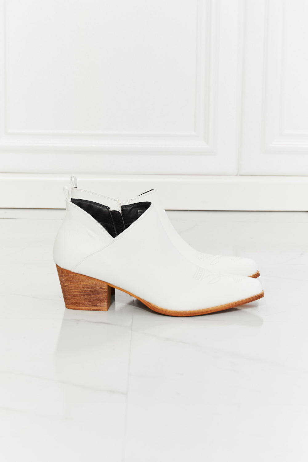 MMShoes Trust Yourself Embroidered Crossover Cowboy Bootie in White himalipasal