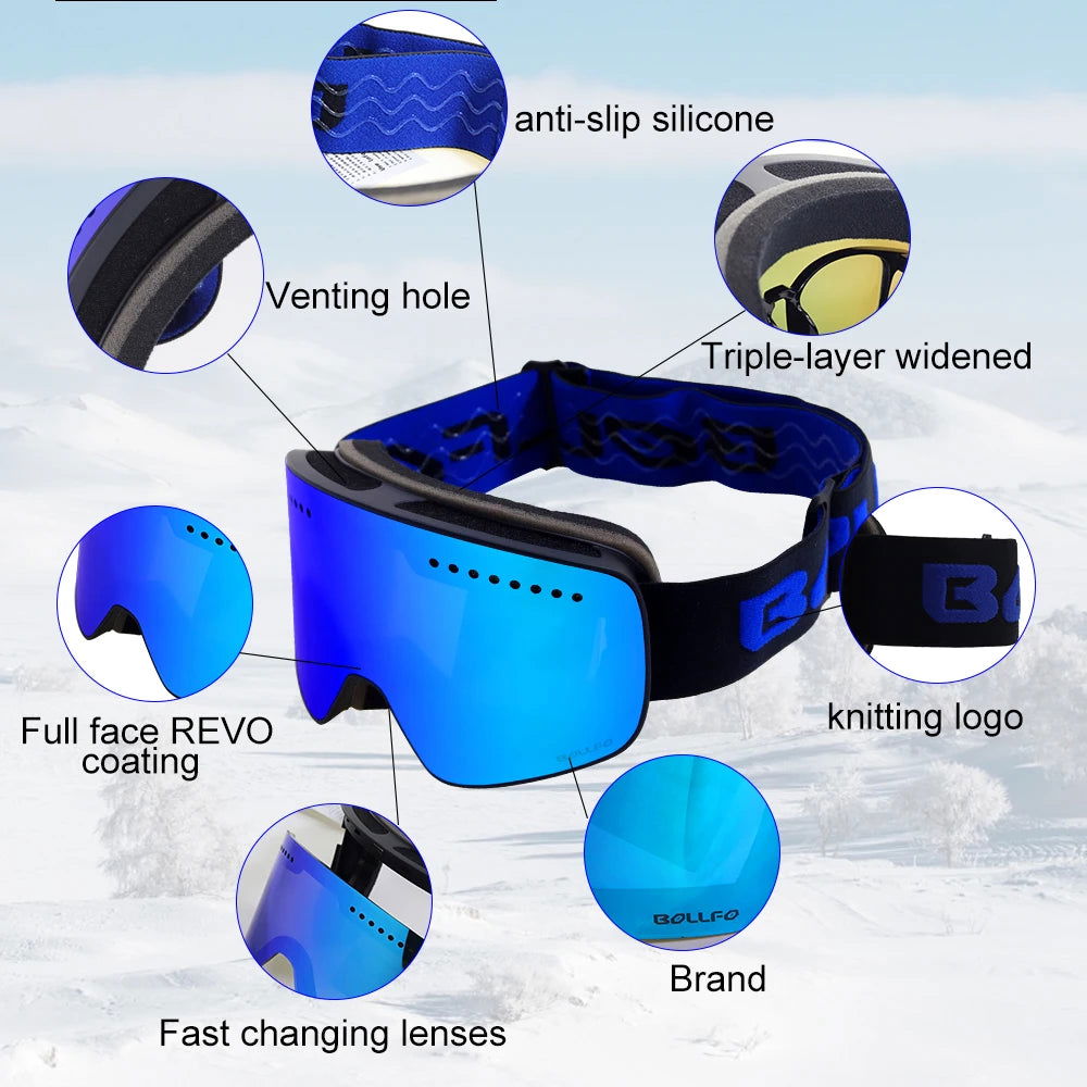 Magnetic Ski Goggles with Quick-Change Double Lens UV400 Anti-fog Ski Glasses Men Women Mountaineering Snowboard Snow Goggles himalipasal