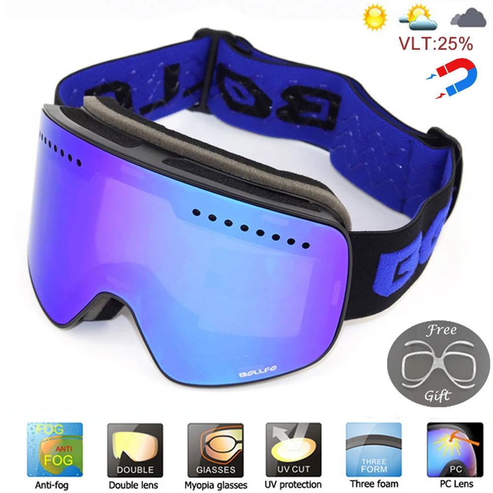 Magnetic Ski Goggles with Quick-Change Double Lens UV400 Anti-fog Ski Glasses Men Women Mountaineering Snowboard Snow Goggles himalipasal