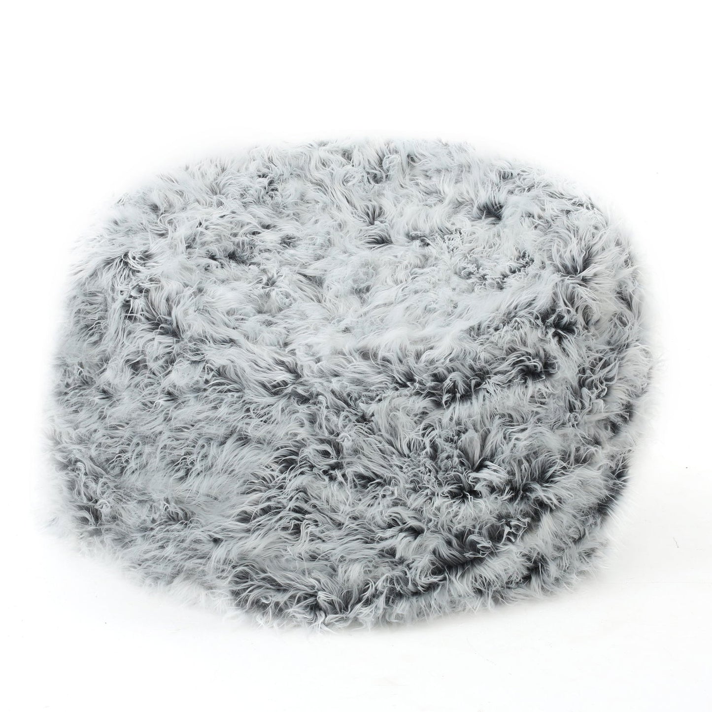 Mahin 5 Foot Rounded Faux Fur Bean Bag, Silver Gray himalipasal