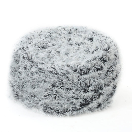 Mahin 5 Foot Rounded Faux Fur Bean Bag, Silver Gray himalipasal