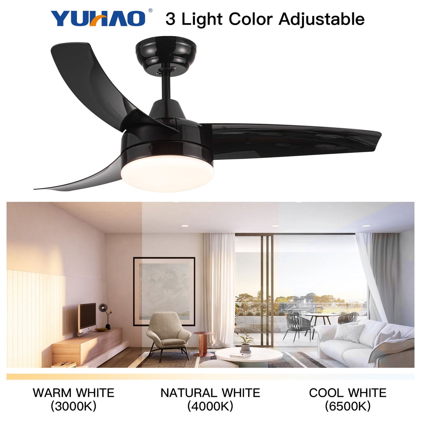 Matte Black Ceiling Fan with Integrated LED Light himalipasal