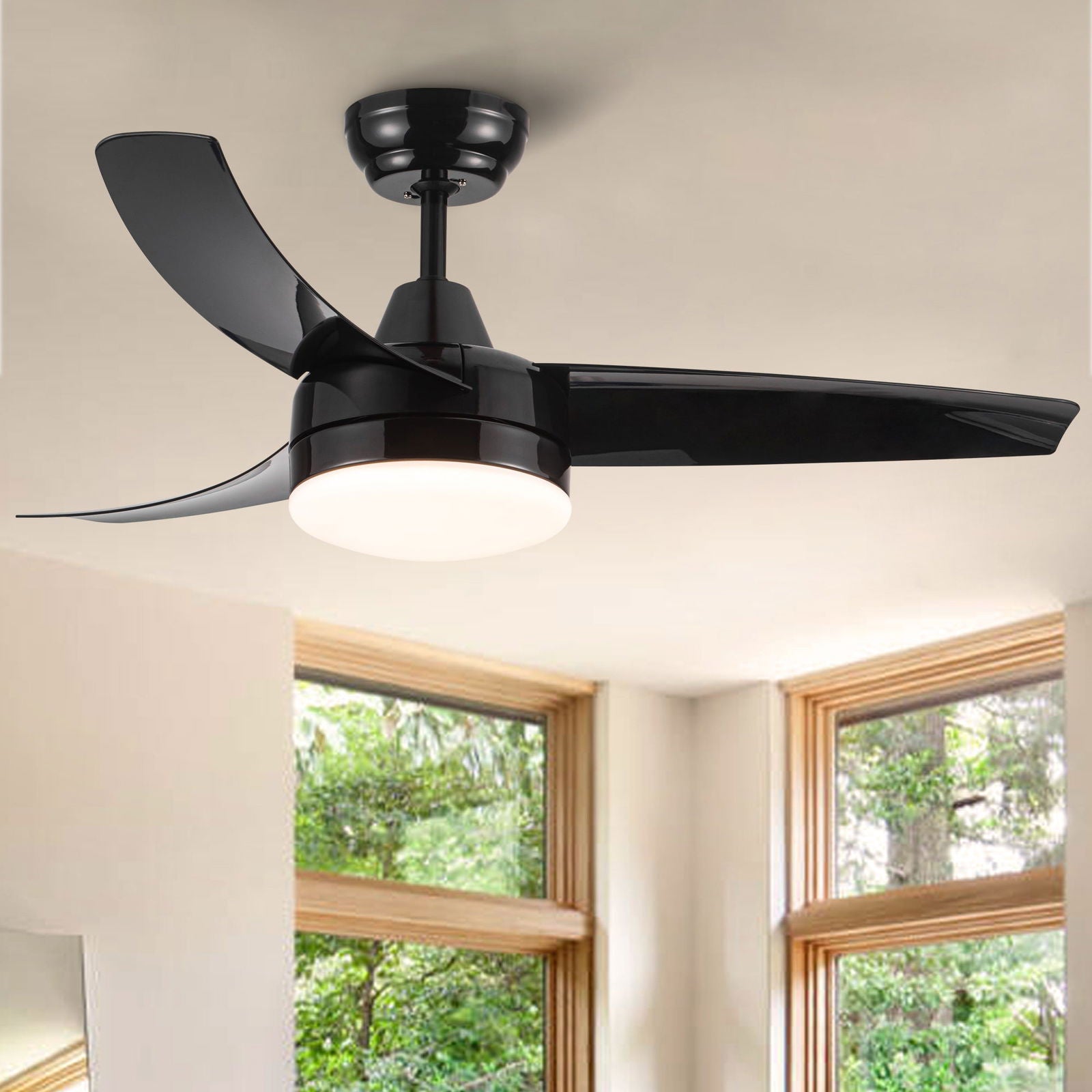 Matte Black Ceiling Fan with Integrated LED Light himalipasal