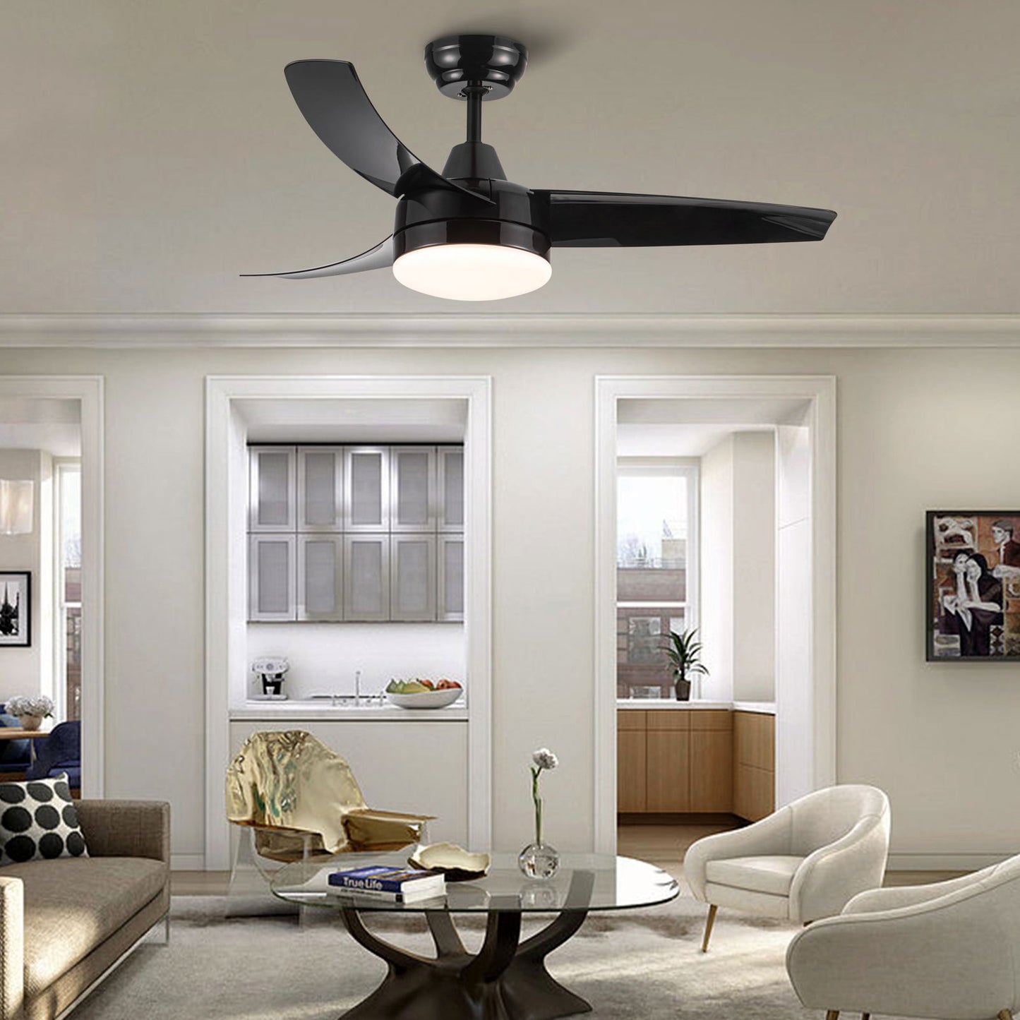 Matte Black Ceiling Fan with Integrated LED Light himalipasal