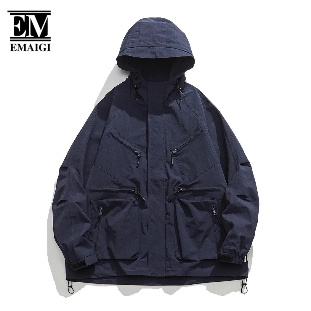 Men Outdoor Multi Pocket Fashion Loose Casual Mountain Wear Windbreaker Hooded Cargo Jacket Cityboy Harajuku Streetwear Coat himalipasal