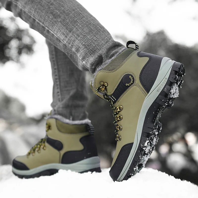 Men's Winter Snow Boots High Top Waterproof Sneakers Warm Plush Climbing Boots Plush Leisure Multi-Function Mountaineering Shoe himalipasal