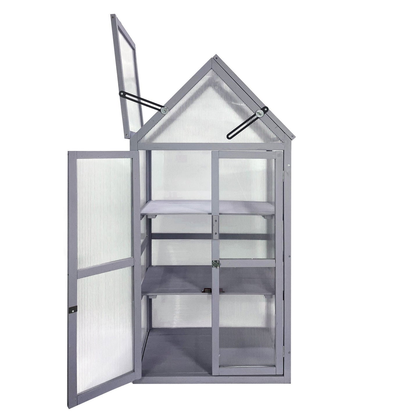 Mini Greenhouse Kit - Outdoor Small Green House, Wood, Plant Stand for Indoor Garden & Patio Balcony Apartments Porch Terrace Outsid Accessories, UV-Resistant, Gray himalipasal