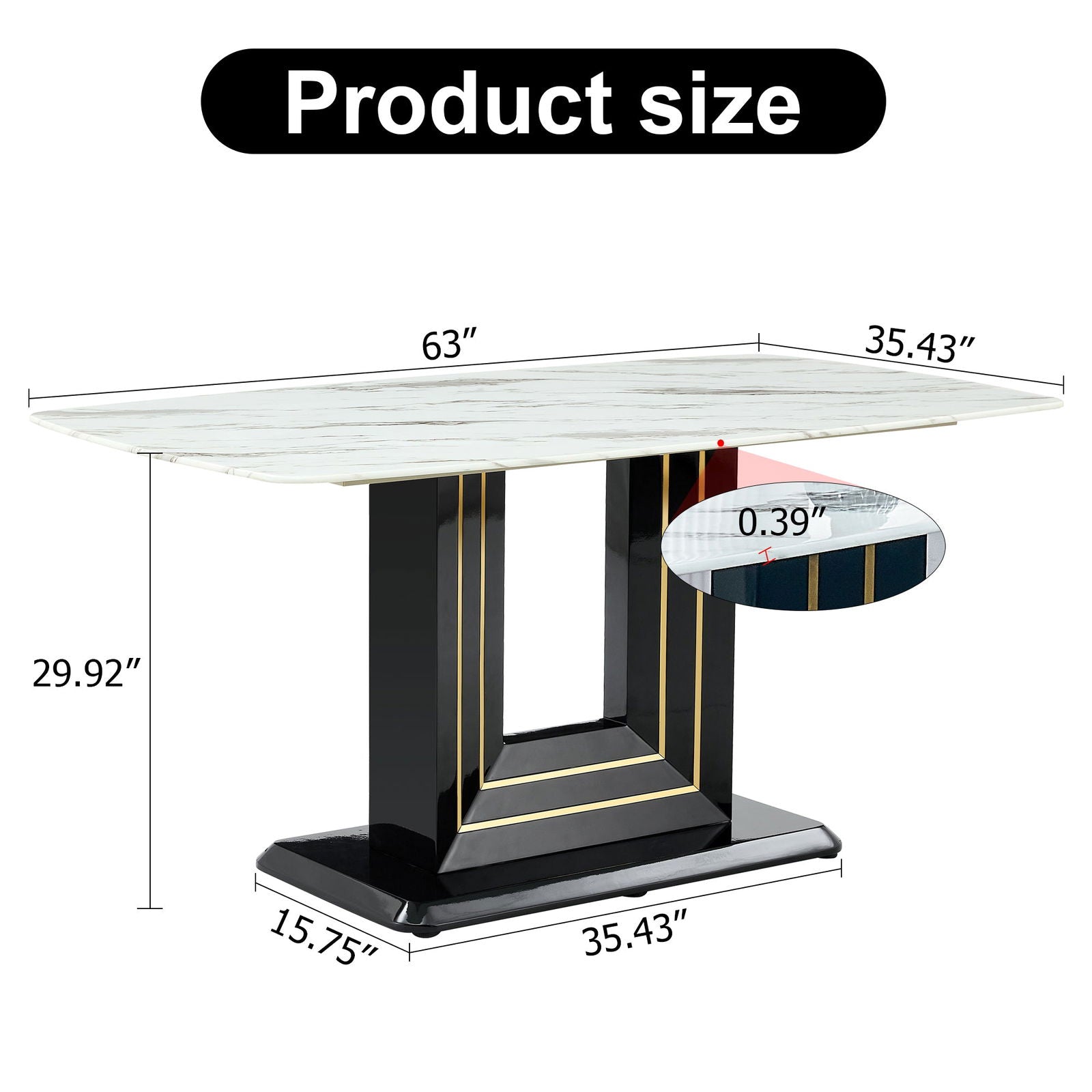 Modern Dining Table Set, 7-Piece Faux Marble Kitchen Table for 6-8, Glass Rectangular Dining Room Table with U-shaped Table Legs, Dining Table & 6 Chairs himalipasal