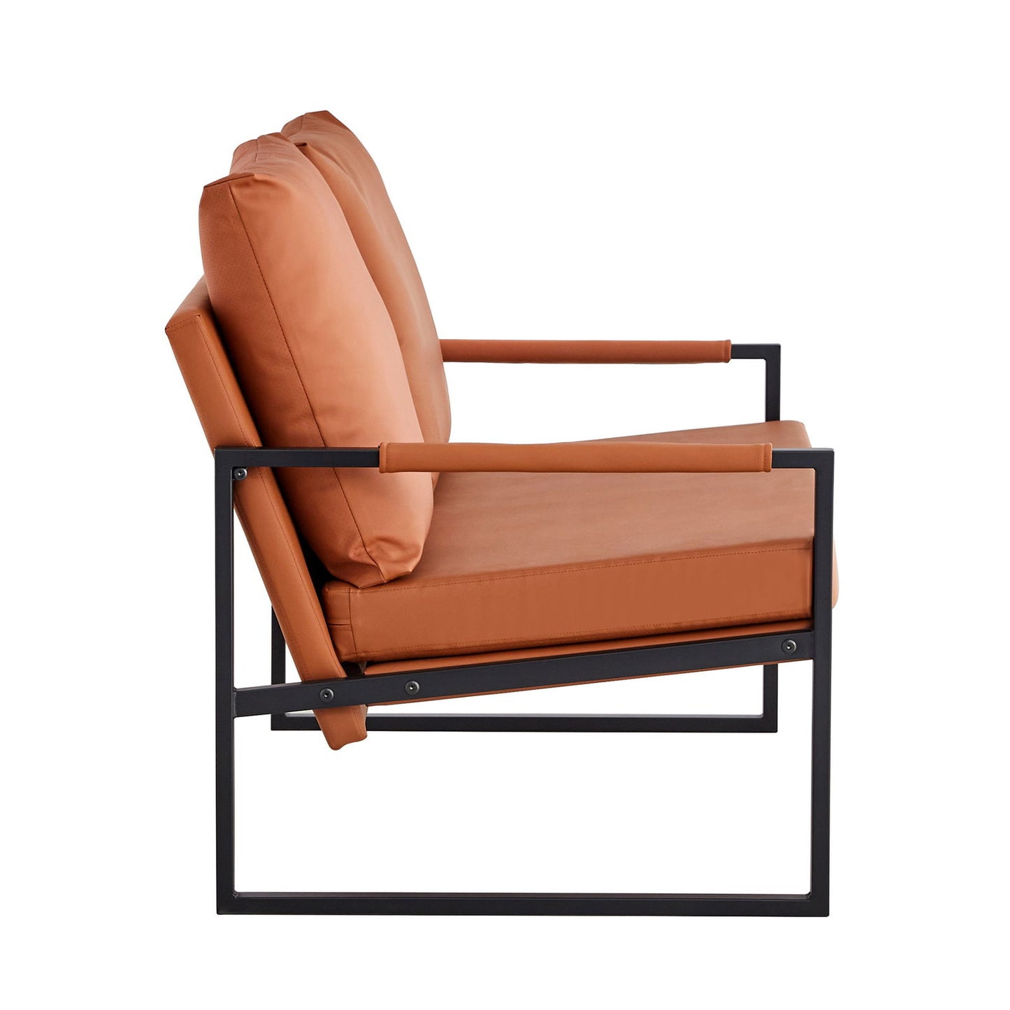 Modern Two-Seater Sofa Chair with 2 Pillows - PU Leather, High-Density Foam, Black Coated Metal Frame.Brown SF-D008 himalipasal