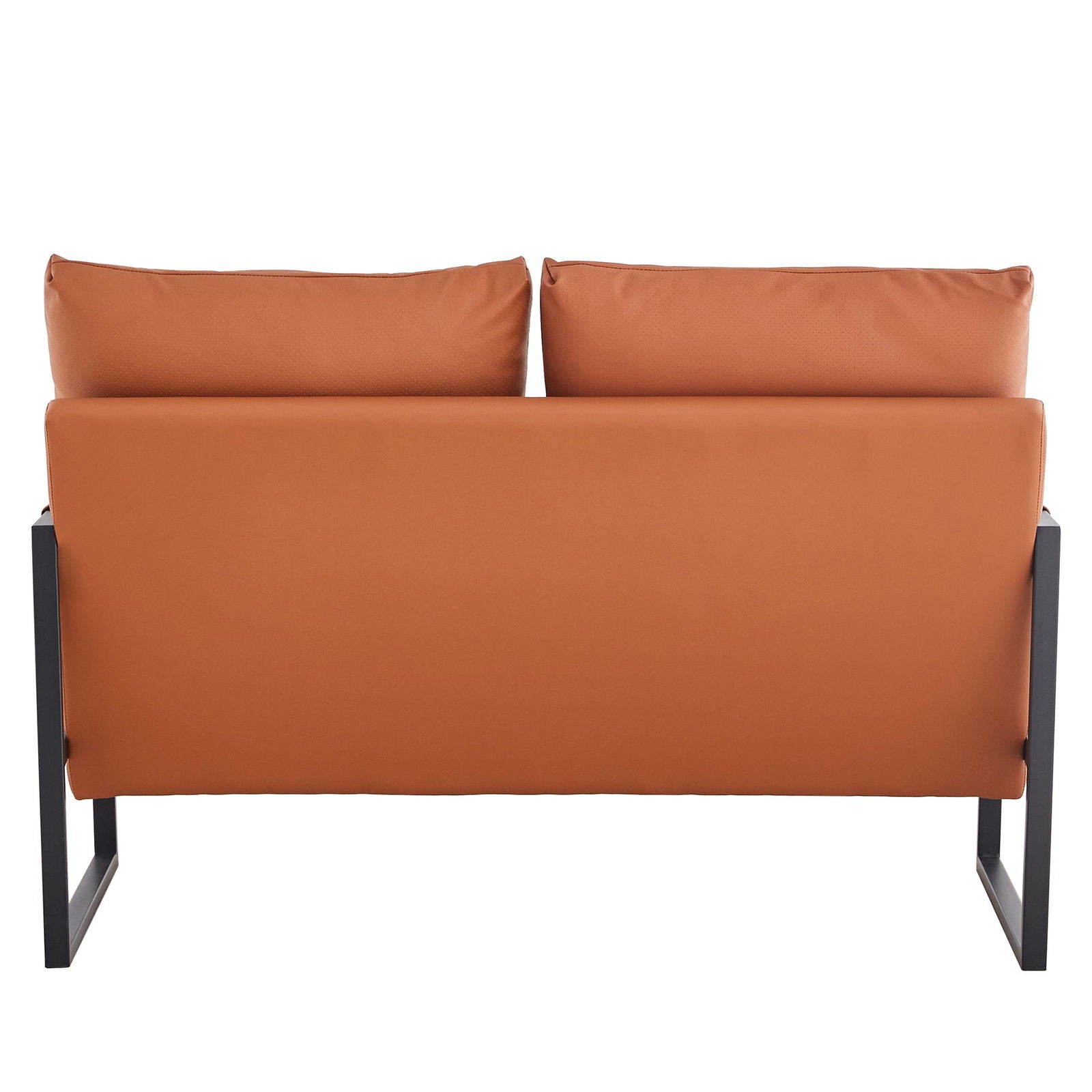 Modern Two-Seater Sofa Chair with 2 Pillows - PU Leather, High-Density Foam, Black Coated Metal Frame.Brown SF-D008 himalipasal