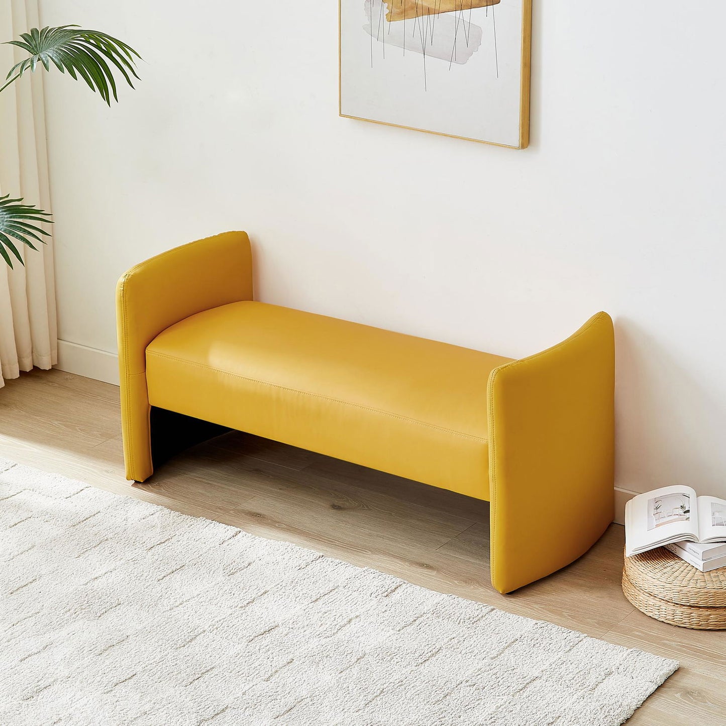 Modern Upholstered Bed Bench Entryway BenchOttoman with Armrest himalipasal