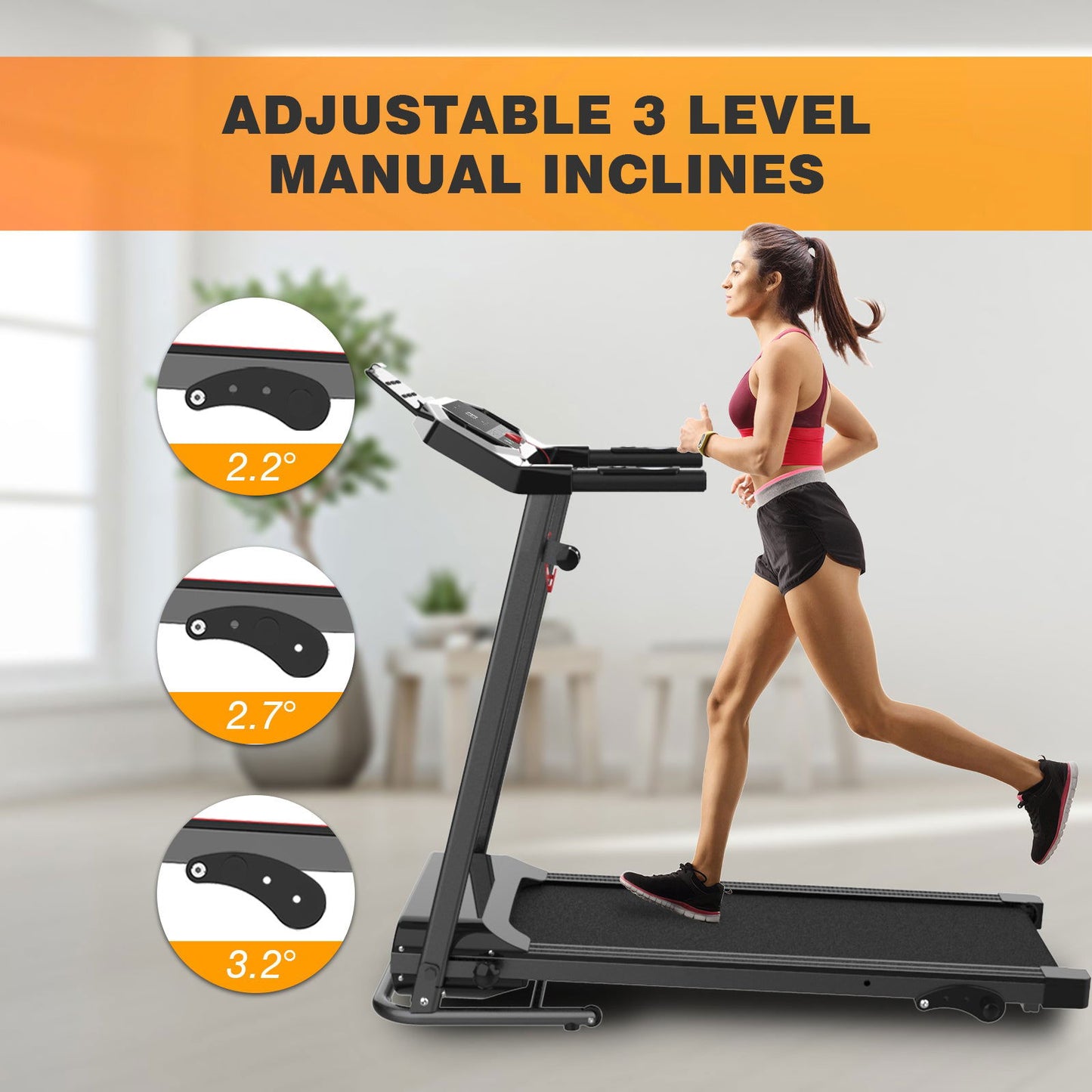 Motorized Electric Treadmill for Home - 3 Level Manual Inclination & Foldable Running Machine with 12 Programs with Phone Holder himalipasal