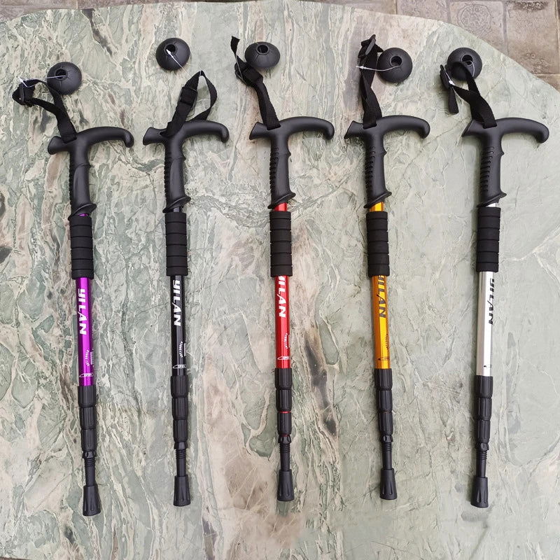 Mountaineering Cane Made of Aluminum Alloy, Convenient Telescopic Cane, Shock Absorber, Straight Handle Cane, Hiking Cane himalipasal