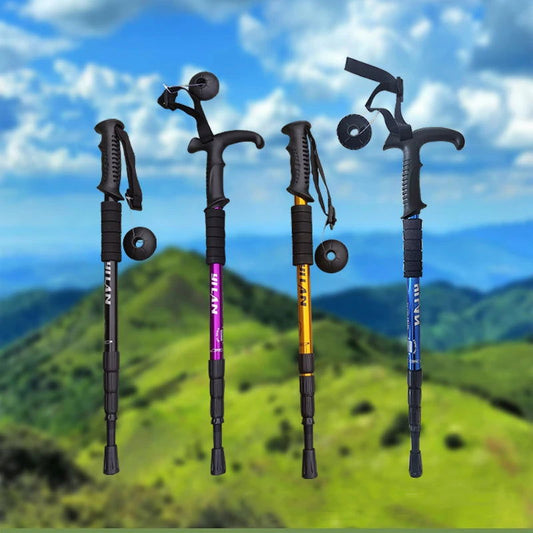 Mountaineering Cane Made of Aluminum Alloy, Convenient Telescopic Cane, Shock Absorber, Straight Handle Cane, Hiking Cane himalipasal