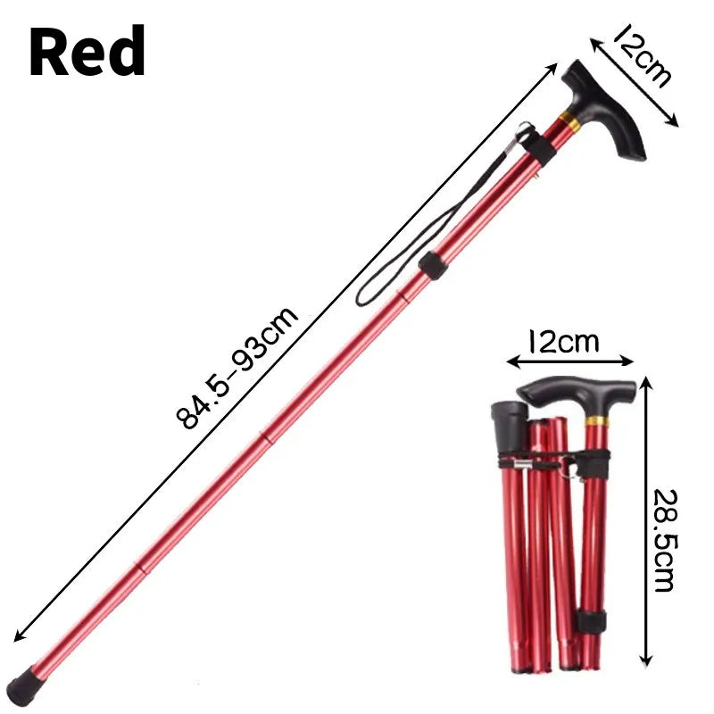 Mountaineering Pole Folding Walking Cane Portable Anti-Slip Elderly T Handle Walking Stick Outdoor Unisex Adjustable Hiking Pole himalipasal