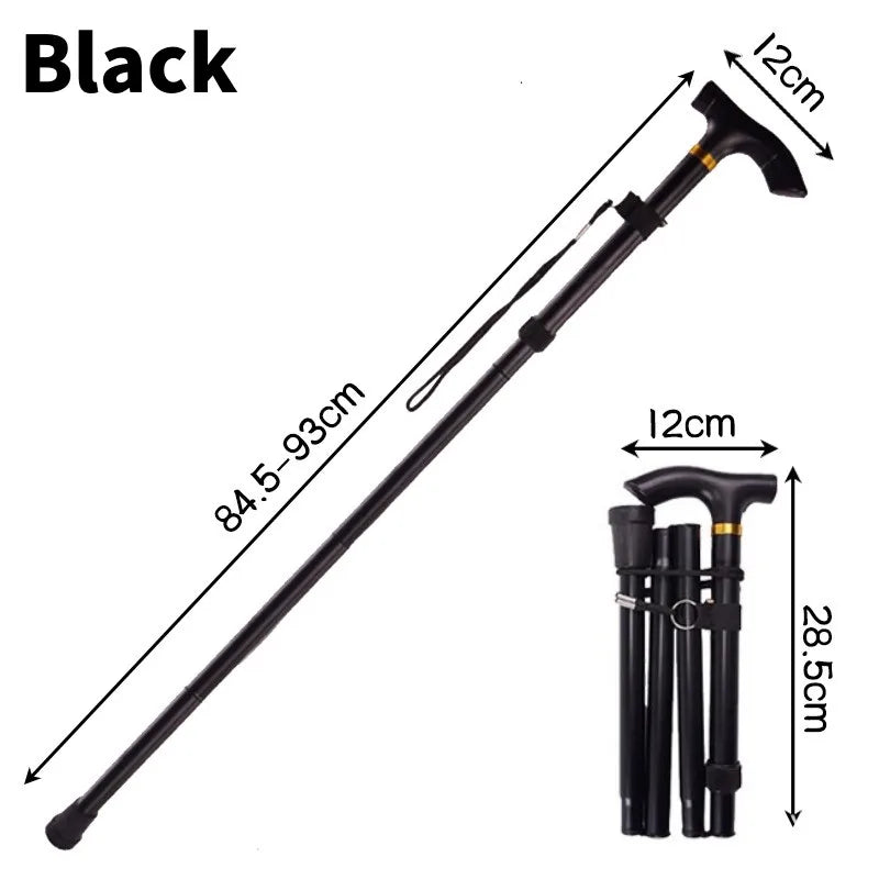 Mountaineering Pole Folding Walking Cane Portable Anti-Slip Elderly T Handle Walking Stick Outdoor Unisex Adjustable Hiking Pole himalipasal