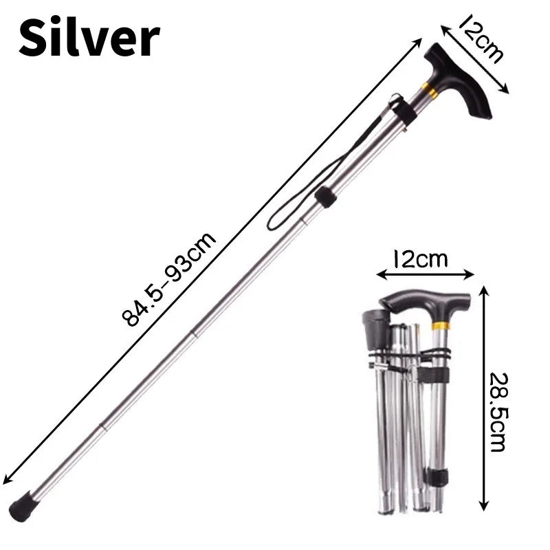 Mountaineering Pole Folding Walking Cane Portable Anti-Slip Elderly T Handle Walking Stick Outdoor Unisex Adjustable Hiking Pole himalipasal