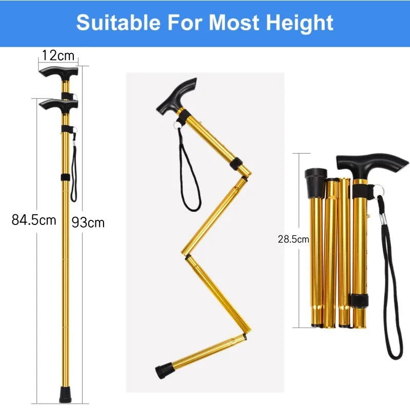 Mountaineering Pole Folding Walking Cane Portable Anti-Slip Elderly T Handle Walking Stick Outdoor Unisex Adjustable Hiking Pole himalipasal