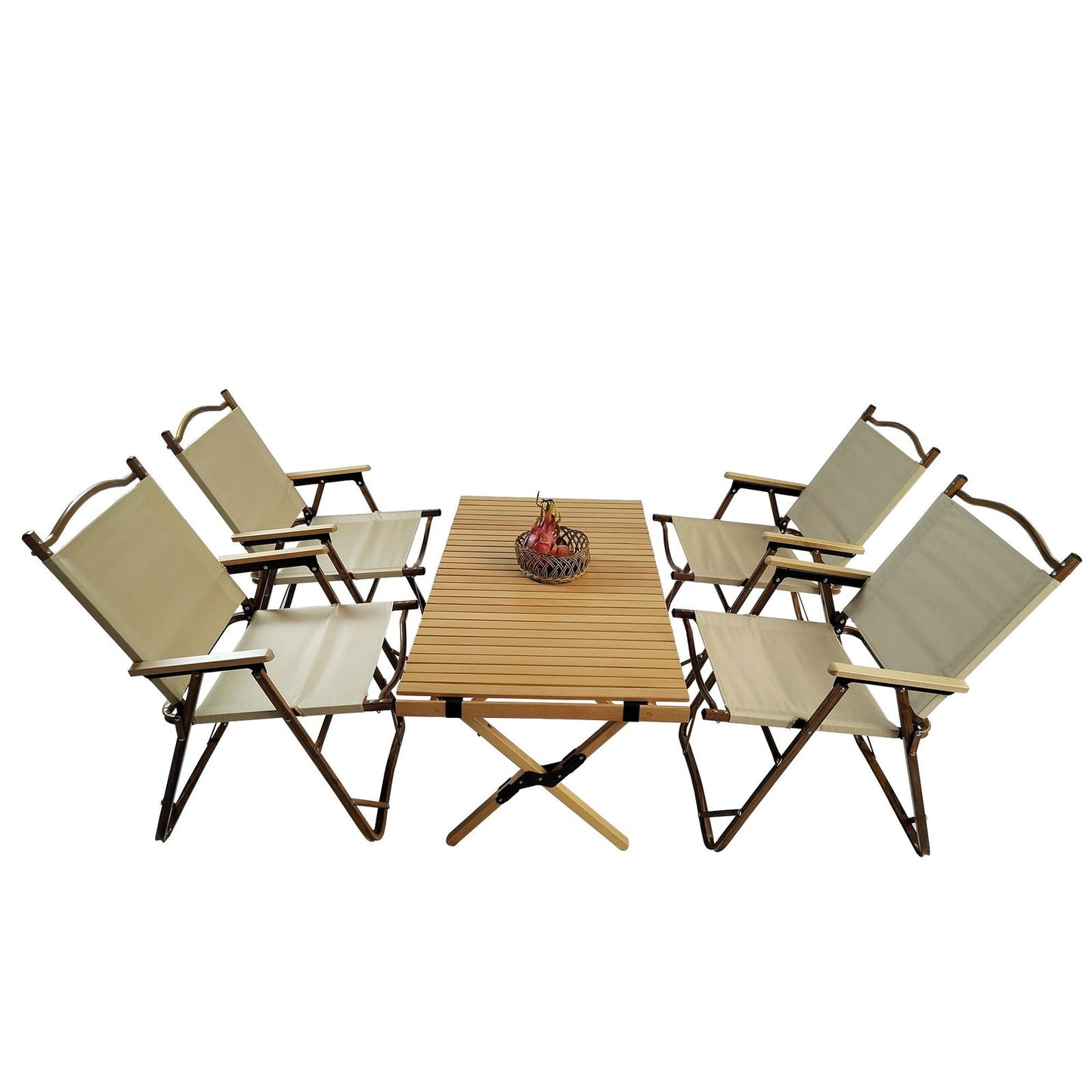 Multi-Function Foldable and Portable Dining Set, 1 Dining Table & 4 Folding Chairs, Indoor and outdoor universal ,Natural himalipasal